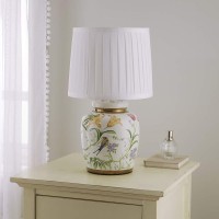 Traditional Ceramic Floral Table Lamp With White Pleated Shade 44Cm Table Lamp Floral And Birds Design