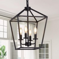 4 Light Chandelier Industrial Ceiling Light Black Lantern Light Fixtures With Farmhouse Metal Cage Adjustable Height Rustic Geo