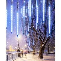 Flacchi Blue 10 Tubes 240 Led Raindrop Lights Meteor Shower Icicle Lights With Timer Function Cascading Lights Falling Rain Lights For Holiday Party Christmas Decorations