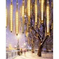 Flacchi Warm White 10 Tubes 240 Led Raindrop Lights Meteor Shower Icicle Lights With Timer Function Cascading Lights Falling Rain Lights For Holiday Party Christmas Decorations