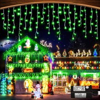 Christmas Icicle Lights Outdoor Decoration - 33Ft 400 Led 8 Modes Hanging Led Dripping Icicle String Lights With 75 Drops, Plug In Waterproof Timer Memory For Holiday Wedding Party Indoor (Green)