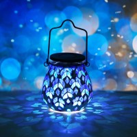 Mosaic Solar Light Outdoor Hanging Lantern - Leaves Theme Jar Lantern Waterproof Table Lamp For Garden, Patio, Party, Yard, Outdoor Indoor Decoration