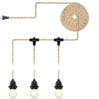 Industrial Triple Ceiling Pendant Light,Vintage Weatherproof Hanging Light Kit Fixture With Plug In Hemp Rope Cord,Diy Outdoor Fireproof Chandelier For Garden, Backyard,Living Room (Ul Listed,E26)