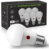 Lohas Dusk To Dawn Light Bulbs Outdoor, Light Sensor Bulb 60W Equivalent, A19 Led Bulb Daylight 5000K, 9W Photocell Sensor Led, 900Lm Auto On/Off Porch Light, E26 Base For Garage, Ul Listed, 6 Pack