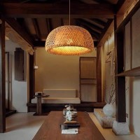 Shikun - Bamboo Woven Ceiling Light With Shade, Vietnamese Style Pendant Lamp, Decorative Ceiling Light For Restaurant, Hallway, Living Room, Bar, Cafe, 30 X 18 Cm