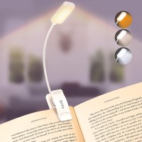 Gritin 9 Led Rechargeable Book Light For Reading In Bed -Eye Caring 3 Color Temperatures,Stepless Dimming Brightness,12+Hrs Runtime Small Lightweight Clip On Book Reading Light For Kids,Studying-White