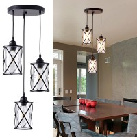 Dumaiway Industrial Pendant Light, 3-Light Metal Cage Rustic Hanging Pendant Lights Fixture Ceiling With Glass Shade For Kitchen Island, Dining Room, Cafe, Farmhouse, Foyer (Black E26 Base)