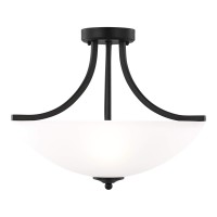 Generation Lighting 7716503112 Geary Small Three Light Semiflush Convertible Pendant Hanging Modern Fixture Midnight Black