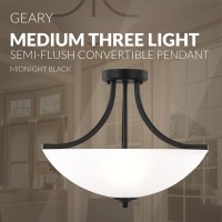 Generation Lighting 7716503112 Geary Small Three Light Semiflush Convertible Pendant Hanging Modern Fixture Midnight Black