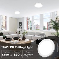 2-Pack 150W Equivalent Led Flush Mount Ceiling Light Fixture 8.5In Modern Dimmable 18W 1260Lm Adjustable 3 Color Temperatures 3000K/ 4000K/ 5000K Round Close To Ceiling Light For Kitchen Hallway White