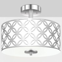 Ganiude Modern 3-Lights Semi Flush Ceiling Light, Close To Ceiling Light Fixtures With Round Drum Metal Frame And Frosted-Glass Shade, Brushed-Chrome Ceiling Light For Kitchen, Living Room, Entryway