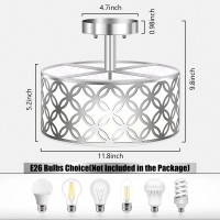 Ganiude Modern 3-Lights Semi Flush Ceiling Light, Close To Ceiling Light Fixtures With Round Drum Metal Frame And Frosted-Glass Shade, Brushed-Chrome Ceiling Light For Kitchen, Living Room, Entryway