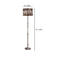 Benjara Fabric Wrapped Floor Lamp With Animal Print, Yellow, Black