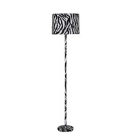 Benjara Fabric Wrapped Floor Lamp With Animal Print, White, Black