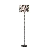 Benjara Fabric Wrapped Floor Lamp With Animal Print, White, Black