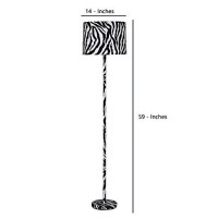 Benjara Fabric Wrapped Floor Lamp With Animal Print, White, Black