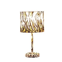 Benjara Fabric Wrapped Table Lamp With Striped Animal Print, Brown, Black