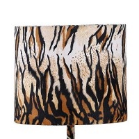 Benjara Fabric Wrapped Table Lamp With Striped Animal Print, Brown, Black