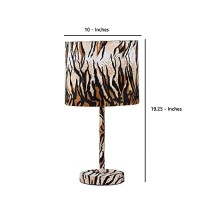 Benjara Fabric Wrapped Table Lamp With Striped Animal Print, Brown, Black