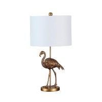 Benjara Polyresin Standing Flamingo Design Table Lamp With Round Base, Gold