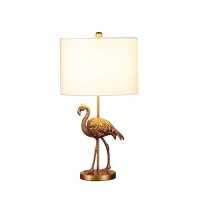 Benjara Polyresin Standing Flamingo Design Table Lamp With Round Base, Gold