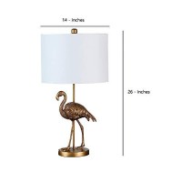 Benjara Polyresin Standing Flamingo Design Table Lamp With Round Base, Gold