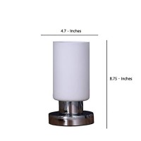 Benjara Cylindrical Glass Shade Table Lamp With Touch Switch, White