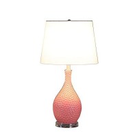 Benjara Pin Bowl Design Metal Table Lamp With Hammered Pattern, Pink