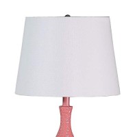 Benjara Pin Bowl Design Metal Table Lamp With Hammered Pattern, Pink