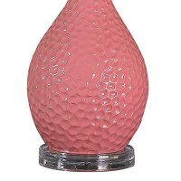 Benjara Pin Bowl Design Metal Table Lamp With Hammered Pattern, Pink