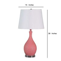 Benjara Pin Bowl Design Metal Table Lamp With Hammered Pattern, Pink