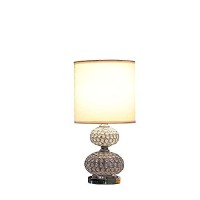 Benjara Stacked Ball Design Metal Table Lamp With Crystal Accents, Silver