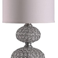 Benjara Stacked Ball Design Metal Table Lamp With Crystal Accents, Silver