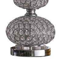 Benjara Stacked Ball Design Metal Table Lamp With Crystal Accents, Silver