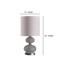 Benjara Stacked Ball Design Metal Table Lamp With Crystal Accents, Silver