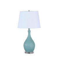 Benjara Pin Bowl Design Metal Table Lamp With Hammered Pattern, Blue