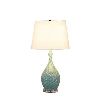 Benjara Pin Bowl Design Metal Table Lamp With Hammered Pattern, Blue