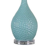 Benjara Pin Bowl Design Metal Table Lamp With Hammered Pattern, Blue