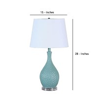 Benjara Pin Bowl Design Metal Table Lamp With Hammered Pattern, Blue