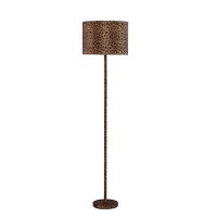 Benjara Fabric Wrapped Floor Lamp With Dotted Animal Print, Brown, Black