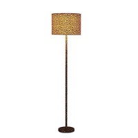 Benjara Fabric Wrapped Floor Lamp With Dotted Animal Print, Brown, Black