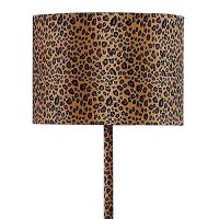 Benjara Fabric Wrapped Floor Lamp With Dotted Animal Print, Brown, Black