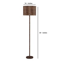 Benjara Fabric Wrapped Floor Lamp With Dotted Animal Print, Brown, Black