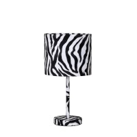 Benjara Fabric Wrapped Table Lamp With Animal Print, White, Black