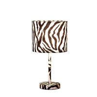 Benjara Fabric Wrapped Table Lamp With Animal Print, White, Black