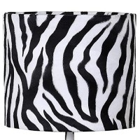 Benjara Fabric Wrapped Table Lamp With Animal Print, White, Black