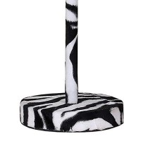 Benjara Fabric Wrapped Table Lamp With Animal Print, White, Black