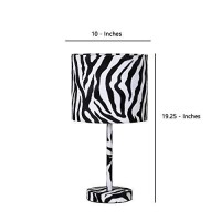 Benjara Fabric Wrapped Table Lamp With Animal Print, White, Black