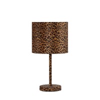 Benjara Fabric Wrapped Table Lamp With Dotted Animal Print, Brown, Black