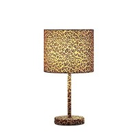 Benjara Fabric Wrapped Table Lamp With Dotted Animal Print, Brown, Black